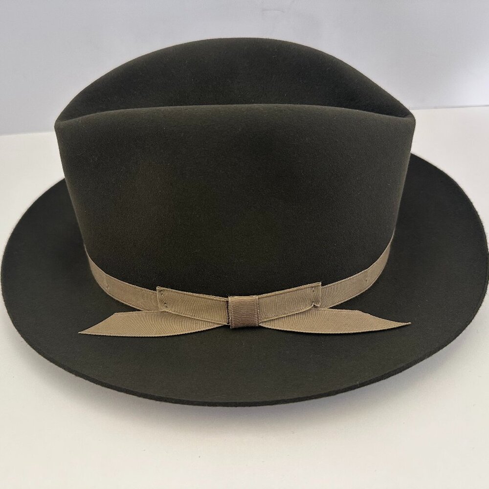 Stetson Dark Sage with Beige Brim Felt Fedora Hat Size Small Made in the USA